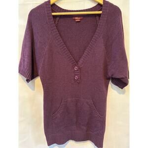 Julie by Uno Eggplant Short Sleeve Sweater Deep V Neck Sz SM